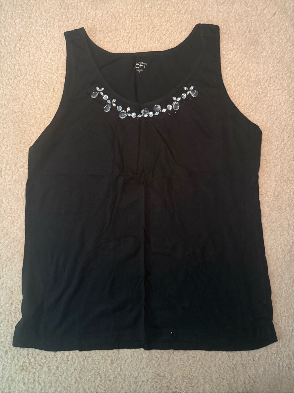 LOFT Black Tank with Crystal Necklace Detail